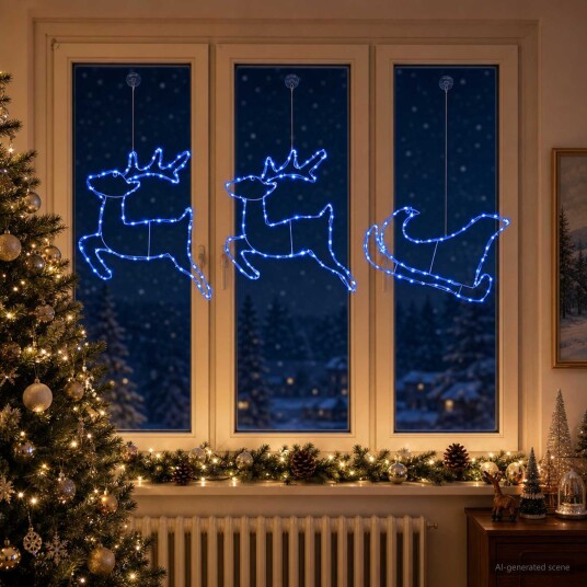 vidaXL Reinsdyr og slede juledekorasjon LOVIISA 180 LED-lys Blå