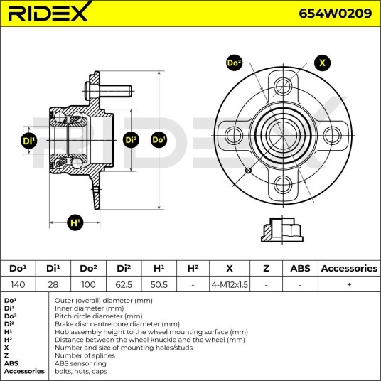 RIDEX 654W0209 Hjullager
