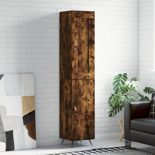 vidaXL Highboard røkt eik 34,5x34x180 cm konstruert tre 8720845495329