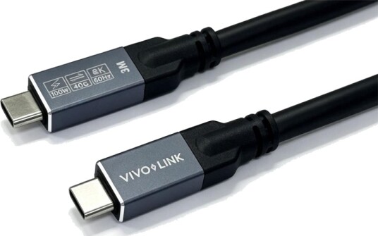 Vivolink Usb-Kabel Usb-C Hann Til Usb-C Hann Usb4 Gen2x2 20 V 5 A 3 M 8K 60Hz Støtte Up To 40 Gbps Data Transfer Rate Usb-C Power Delivery 100W Svart