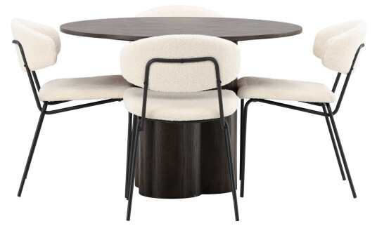 Venture Design Olivia & Chico spisegruppe Hvit/mokka 4 stoler & bord 110 cm