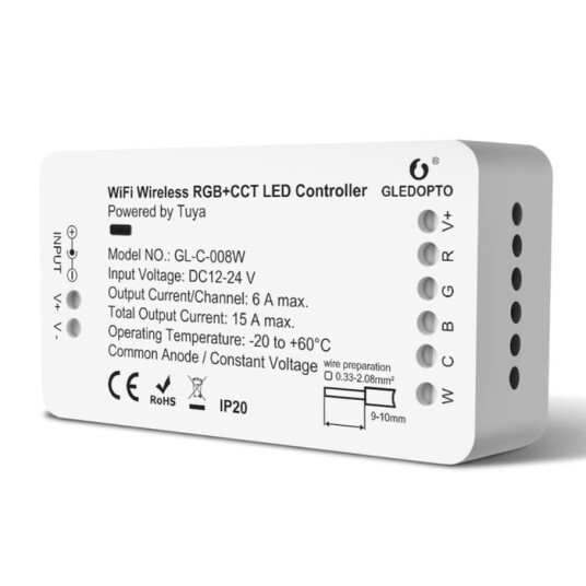 Gledopto LED kontroller RGB+CCT Wi Fi Gledopto LED kontroller RGB+CCT Wi Fi