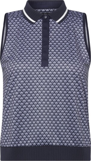Callaway Sleeveless Geo Print Rib Collar Polo   Navy   S