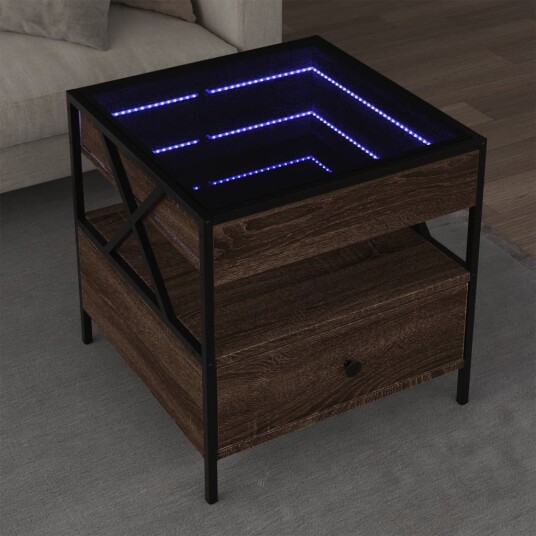 Salongbord med Infinity LED brun eik 50x50x51 cm 847716