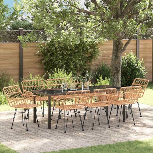 9 Delt Hage Spisesett Brun Poly Rattan