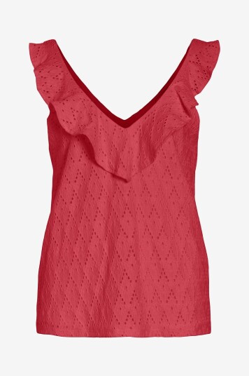 Vila Topp viAmalina V neck S/L Flounce Rød