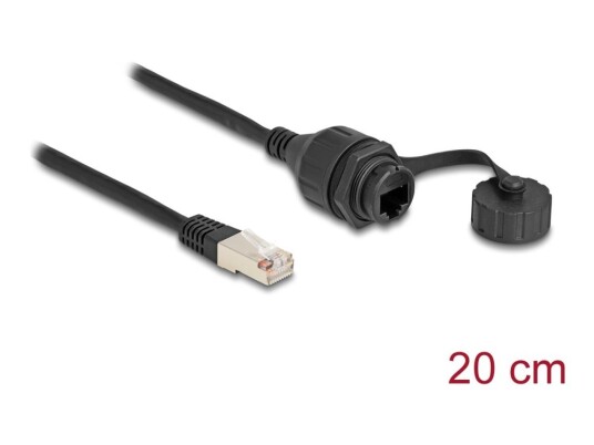 Delock - Nettverksforlengelseskabel - Rj-50 (Hann) Til Rj-50 (Hunn) Vernehette - 20 Cm - 6 Mm - Ftp - Ip67 - Svart