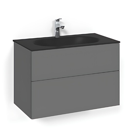 Macro Design Crown Plain Servantskap 2-skuff - med Glasservant Antrasitt / 80cm Glass Edge Svart
