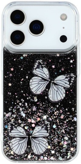EIDERWOOD iPhone 17 Pro Fleksibelt Plast Deksel med Sommerfugler Gjennomsiktig / Svart