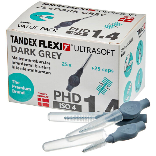 25 stk. Tandex Flexi ULTRASOFT Gap børster 0,80 mm ISO 4 MØRK Grå
