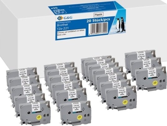 G&G 21569 Svart På Hvitt Kontinuerlig Etikett Tze Brother Brother Ptouch 1010 Brother Ptouch 1280 Brother Ptouch 1750 Brother Ptouch 18R Brother Ptouch... 9 Mm