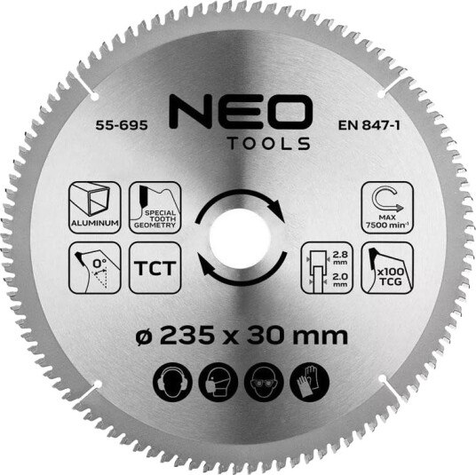 NEO Tools 55-695 Sirkelsagblad For Aluminium - 235x30mm, 100 Tenner