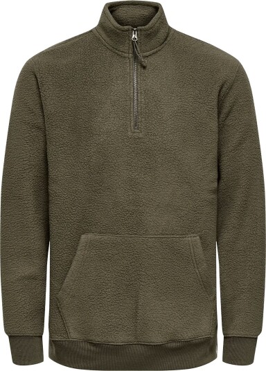 ONLY & SONS Onsemilio Reg Teddy Half Zip Sweat Vd Khaki green XXL