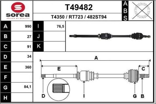 EAI T49482 Drivaksel EAI T49482 Drivaksel