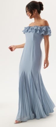 Goddiva Frilly Chiffon Off Shoulder Ma Dusky Blue S (UK10)