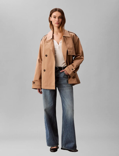 Calvin Klein Mid Length Cotton Trench Coat Beige XL