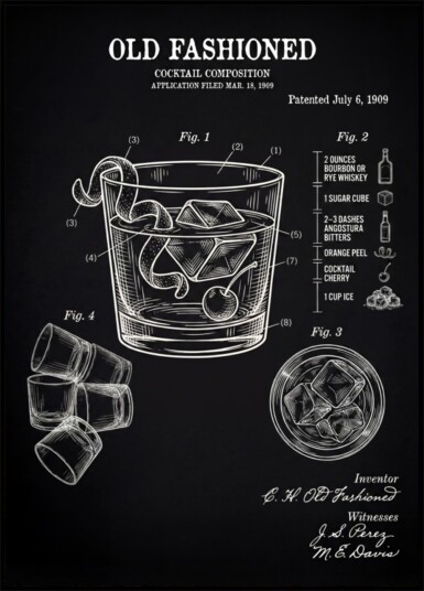 Old Fashioned Cocktail Patent Plakat / 70x100