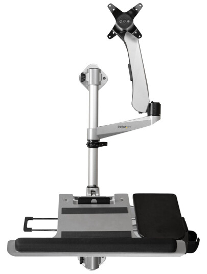 StarTech Wall Mount Workstation, Articulating Standing Desk w/ Ergonomic Height Adjustable Monitor Arm & Padded Keyboard Tray, 34" VESA Display,