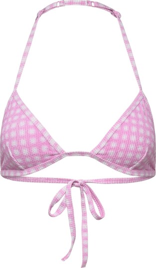 Monki Halterneck Triangle Seersucker Bikini Top   Multi/patterned   XXS