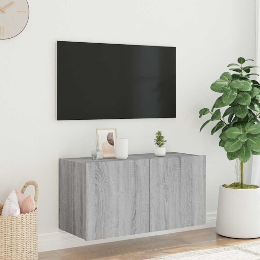 vidaXL Vegghengt TV-benk med LED grå sonoma 80x35x41 cm 8721012259058
