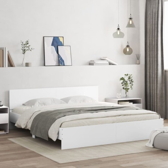 vidaXL Sengeramme med hodegavl og LED hvit 180x200 cm 8721012248052