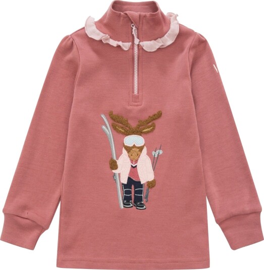 WoolLand Høvringen Merino Half Zip Barn Burned Rose 122 128