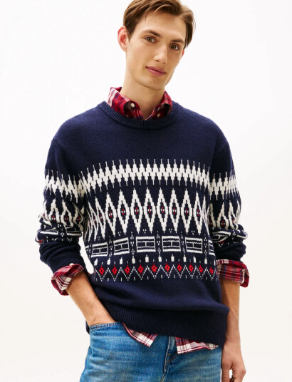 Tommy Hilfiger Placed Fairisle Wool Blend Crew Navy S