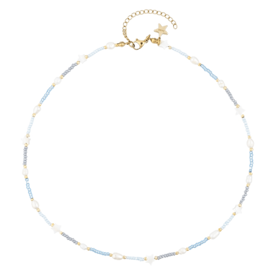 DARK Glass Bead Bracelet Mop Star & Pearls Light Blue