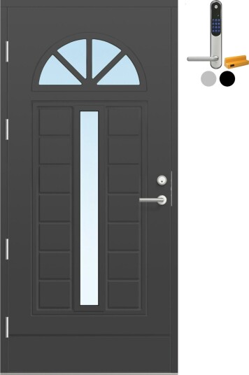 Ytterdør Bygg1 Fjell 13 Klarglass med Yale Entrus BxH: 80x210 cm, Høyre, NCS S-7500-N, Mørk Grå, Yale Sølv