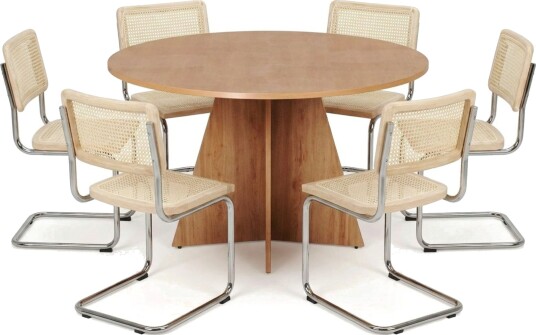 Vera spisegruppe rund 130 cm eik med 6 Build spisestoler Eik