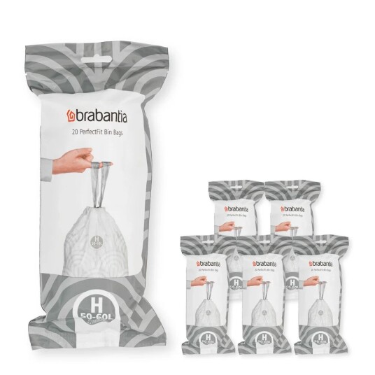 Brabantia PerfectFit avfallspose 120 poser Modell H, 50–60 L Brabantia PerfectFit avfallspose 120 poser Modell H, 50–60 L