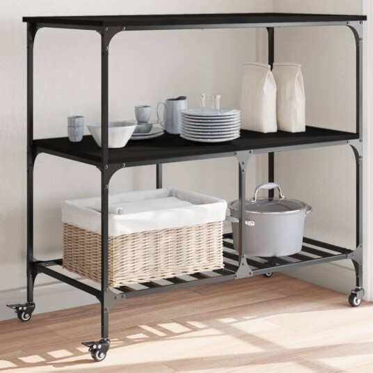 Kjøkkentralle svart 100x50x95 cm konstruert tre 842306 Kjøkkentralle svart 100x50x95 cm konstruert tre 842306