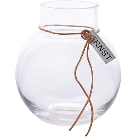 glassvase rund d13 h14 lærbånd glassvase rund d13 h14 lærbånd