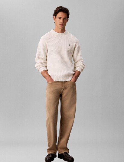 Calvin Klein Jeans Vertical Rib Cttn Crewnk Swtr Cream XL