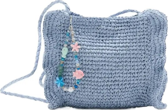 Mango Natural Fibre Charm Handbag Blue ONE SIZE Mango Natural Fibre Charm Handbag Blue ONE SIZE