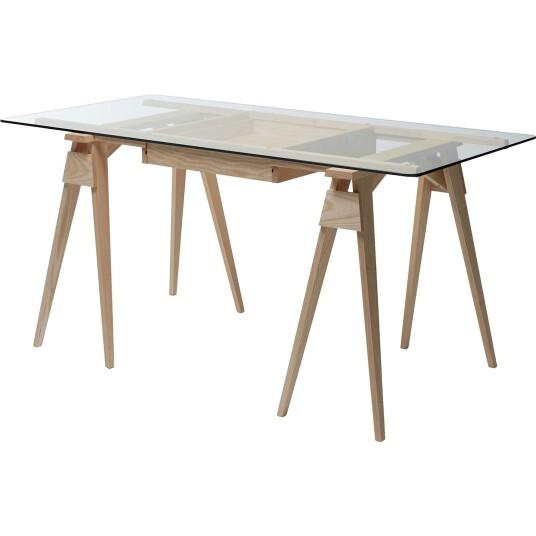 Design House Arco skrivebord eik klarlakk, inkl. skuff, glassplate
