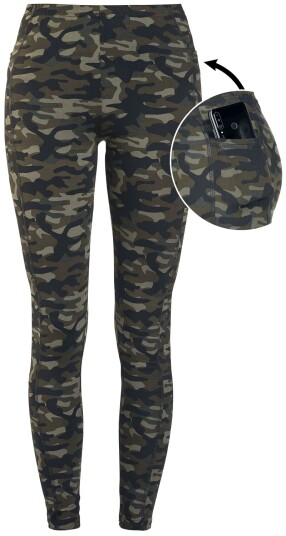 Rock Rebel by EMP Leggings - Olivenfarget Camo Leggings med Sidelommer - XS til 5XL - Damer - olivengrønn