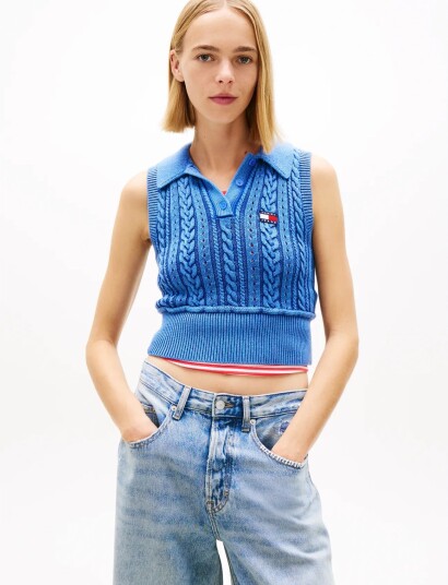 Tommy Jeans Tjw Gmd Cable Polo Sweater Blue XS