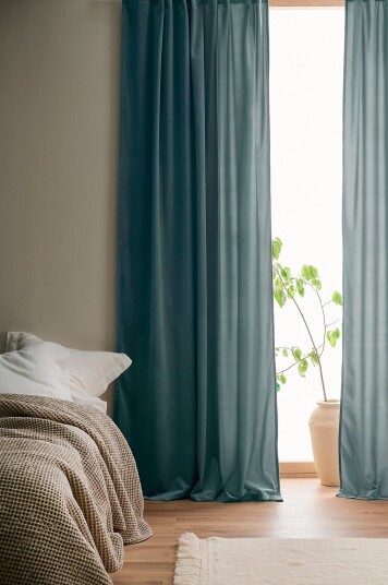 Ellos Home Gardin med multibånd Nora i fløyel 2 pk Blå