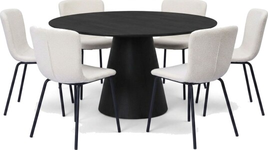 Siena Spisegruppe rund 150 cm Svart med 6 Katy spisestoler Svart