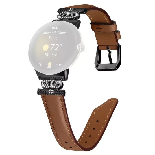 INCOVER Google Pixel Watch 1 / 2 Kunstskinn Rem med Svart Rhinstenen Spenne - Brun