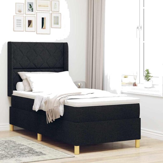 Box Spring Seng med Madrass & LED Svart 90x190 cm Stoff