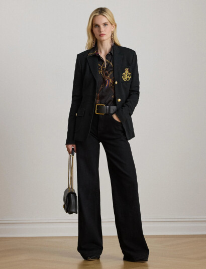 Lauren Ralph Lauren Classic Fit Belting-Print Satin Shirt - Black - XS Lauren Ralph Lauren Classic Fit Belting-Print Satin Shirt - Black - XS