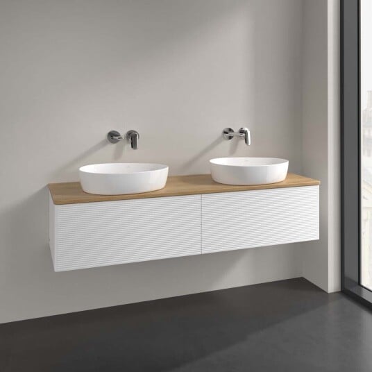 Villeroy & Boch Antao Servantskap med 2 skuffer 160x50x36 cm u/lys Hvit Matt/Eik Villeroy & Boch Antao Servantskap med 2 skuffer 160x50x36 cm u/lys Hvit Matt/Eik