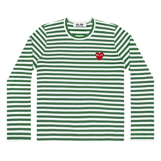 Comme Des Garcons Play Men'S Ls Green Striped Genser- Grønn male M