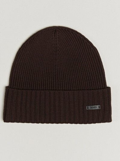 Boss BLACK Fati Wool Beanie Dark Brown