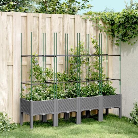 Plantekasse med espalier lysegrå 160x40x142,5 cm PP