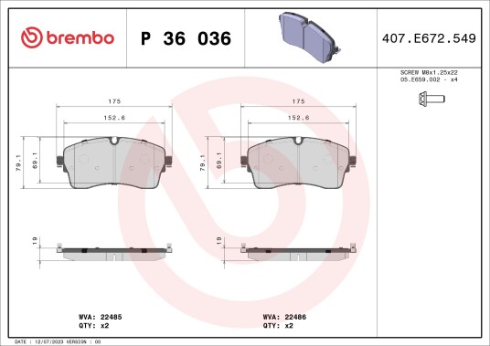 Bremseklosser BREMBO P 36 036