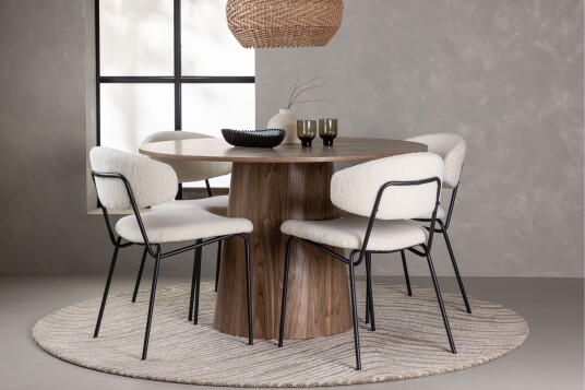 Lanzo Matgruppe 120 cm Rund med 4 Chico Stoler Natur