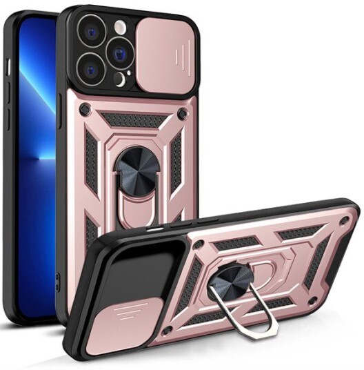 Hurtel Hybrid Armor Camshield Iphone 13 Pro-Deksel Pansret Deksel Med Kameradeksel Rosa
